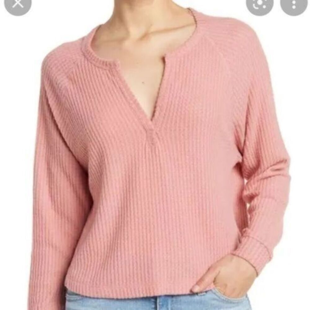Abound Nordstrom V Neck Thermal Top Pink Compact 2X NWT NEW